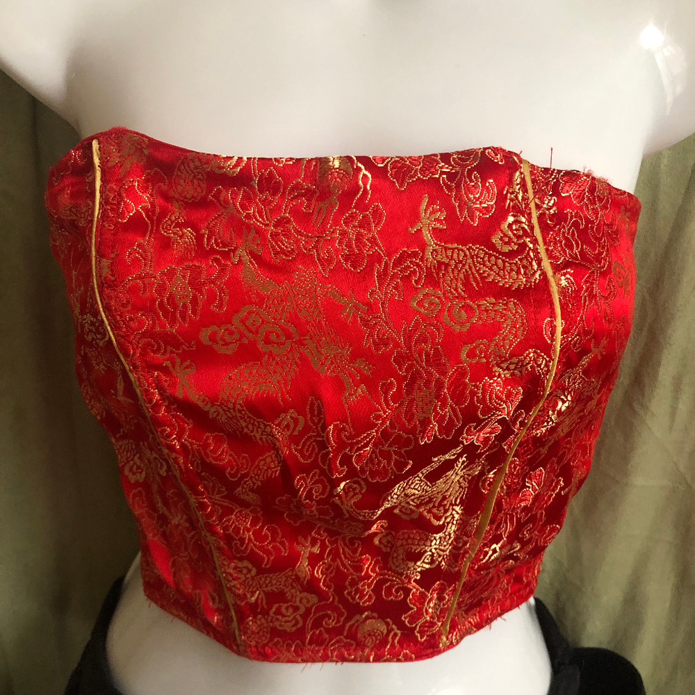 Ensored beautiful red gold corsage Top